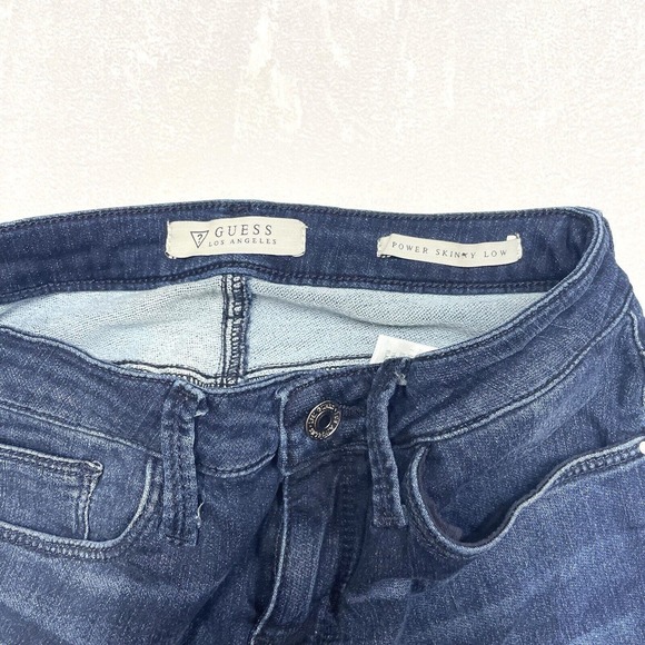 Guess Jeans Womens 26 Blue Denim Power Skinny Low Patched Ripped Jegging Ladies - Picture 8 of 9